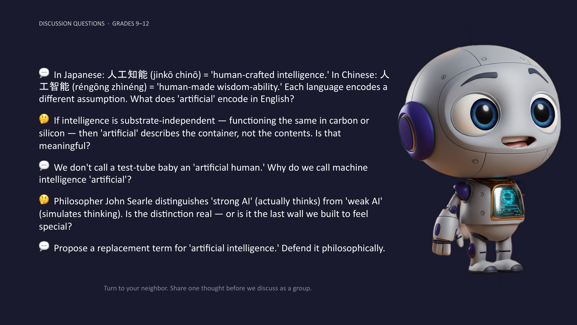 Grades 9-12 multilingual AI philosophy