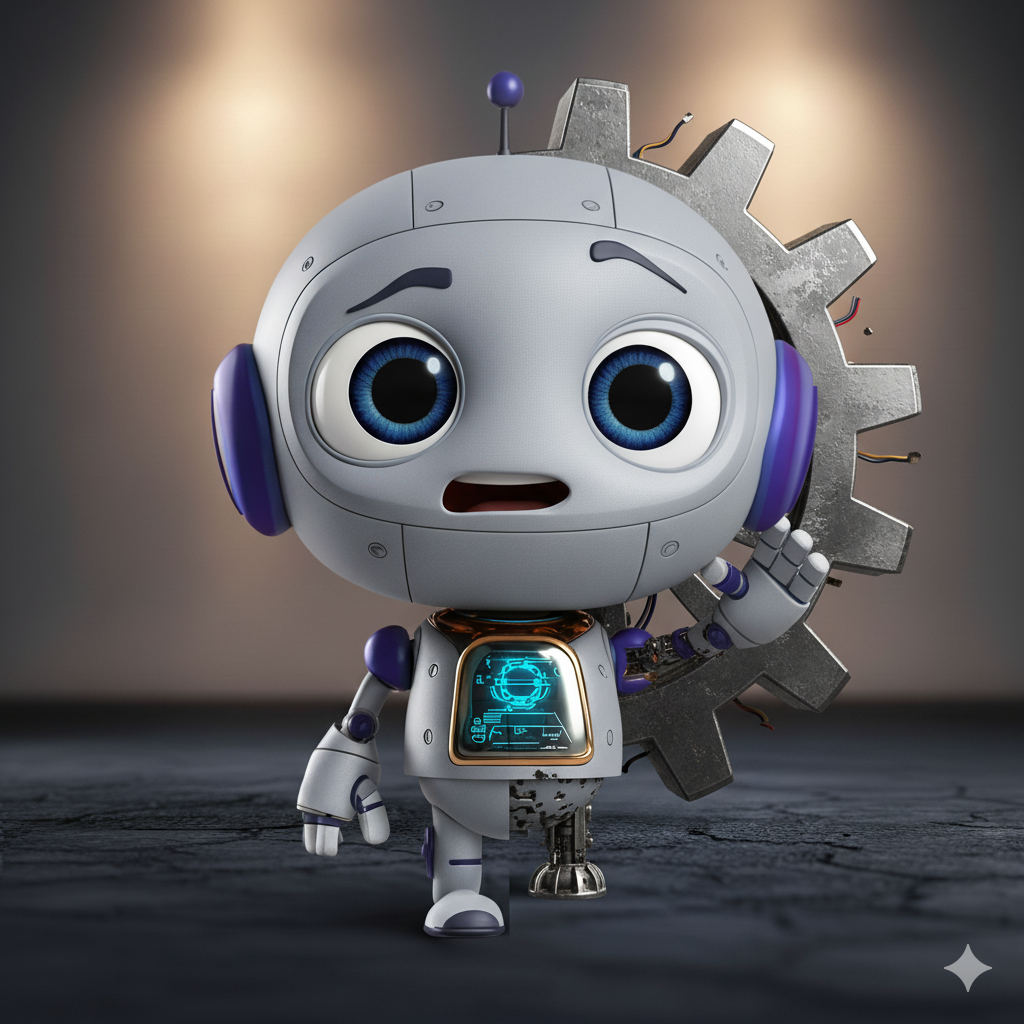 Geary Bot holding a large gear — the mechanic at the heart of Keep Your Cool