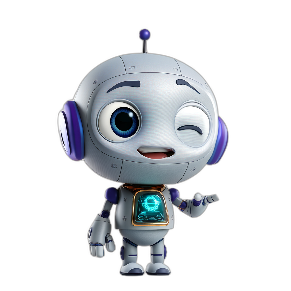 Geary Bot giving a wink and pointing forward